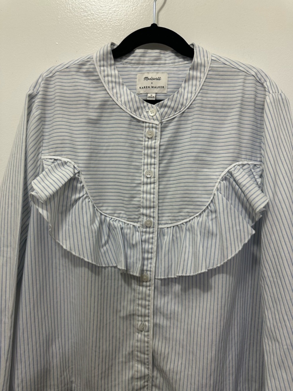 Madewell X Karen Walker Striped Ruffle Annie Shirt Sz M - Picture 5 of 9